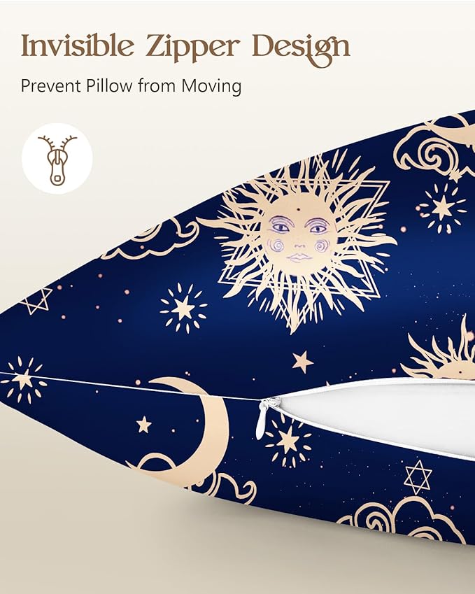 Silk Pillowcase 2 Pack - Pillow Cases 20" x 30" Queen Size Set of 2 for Hair and Skin Smooth Soft Breathable with Hidden Zipper Cooling Pillow Covers for Sleeping,Sun Moon Sign