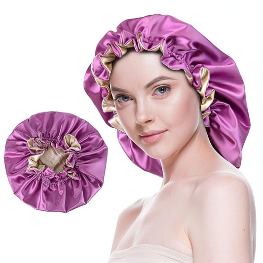 Silk Bonnet for Sleeping Satin Bonnets Double Layer Reversible Hair Cap Bonnet for Women Long Curly Braid Hair (Orchid)