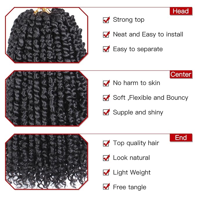 Xtrend 8 Packs Pre-twisted Passion Twist Crochet Hair 18 Inch Natural Black Pre-looped Crochet Braids Hair For Women Bohemian Synthetic Passion Braiding Hair Extension (8packs, 1B#)