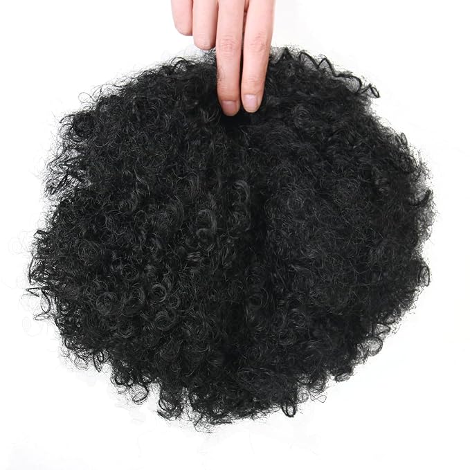 Afro Puff Drawstring Ponytail Extension for Black Women Short Afro Curly Ponytail Extension Clip On Kinky Drawstring Curly Ponytail Bun (1#)