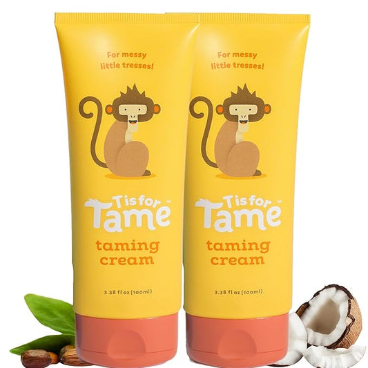 T is for Tame - All-Natural Hair Taming Cream for Kids, Frizz & Flyaway Control, Coconut Oil & Jojoba Leave-In, Safe for Babies & Toddlers, Non-Greasy, 3.38 Fl Oz (Bundle of 2)
