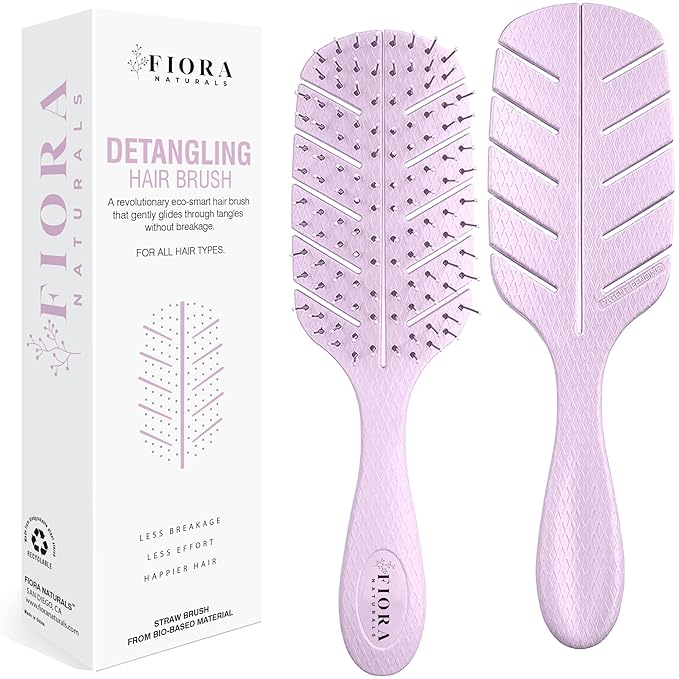 Detangler Brush by Fiora Naturals - 100% Bio-Friendly Detangling brush w/Ultra-Soft Bristles - Glide Through Tangles with Ease - For Curly, Fine, Black Natural, Women, Men, Kids - Dry and Wet Hair