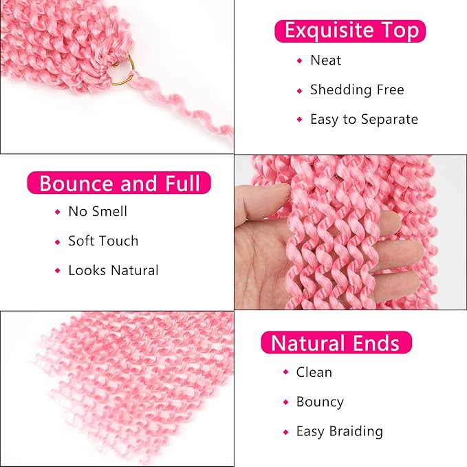 Pink Passion Twist Hair,14 Inch 7 Packs Water Wave Crochet Hair Curly Wrapping Braiding Hair For Passion Twist Crochet Hair/Butterfly Locs/Spring Twist Crochet Hair Braids (14in,7pcs,pink#)