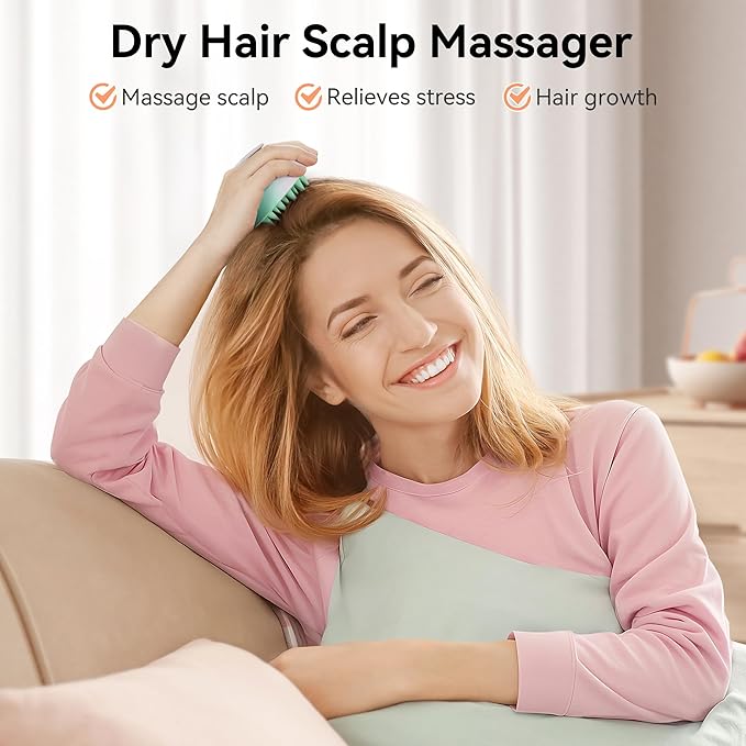 HEETA Scalp Massager Hair Growth, Soft Silicone Scalp Scrubber Shampoo Brush for Exfoliation, Dandruff Removal Head Massage Stress Relax, Wet & Dry Use for Thick Thin Curly Hair Care, Gradient Green