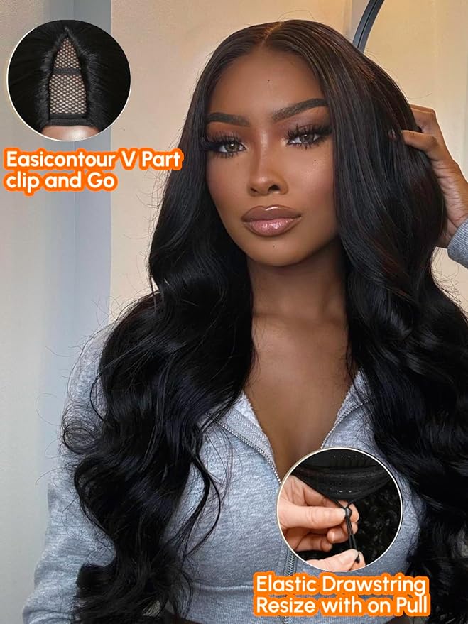 Julia Hair EasiContour V Part Wigs Human Hair Body Wave Glueless Wig No Leave Out No Gel Clip in Vpart Upgrade U Part Human Hair Wigs Beginner Friendly Natural Vpart Wig 26 Inch