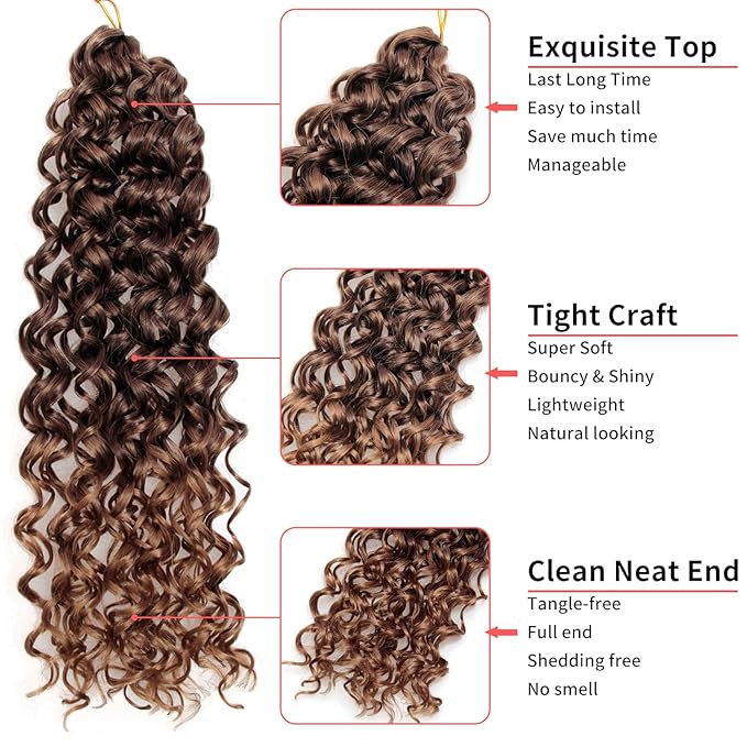 QRHSUKA Curly Crochet Hair GoGo Curl Crochet hair for Women Deep Wave Braiding hair,Synthetic Bohemian Crochet Braid Water Wave Crochet hair Extensions (18 inch(Pack of 6), T33/27)