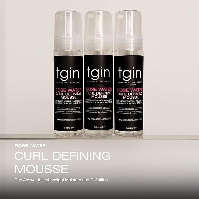 tgin Rose Water Curl Defining Mousse – Curly Hair Products with Lightweight Hold – Moisturizes and Defines Waves Without Crunch – Hair Mousse Without Paraben & Sulfate – 8 Fl Oz