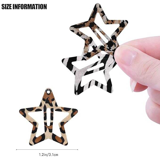 Star Hair Clips Snap Hair Barrettes Non Slip Star Hair Accessories Leopard Colors Metal Hair Clips for Girls Women -16 PCS - Grey