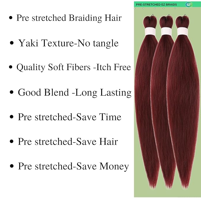 Braiding Hair Extensions Pre stretched Boho Curly Deep Wave Crochet Braids Dark Red | Prestretched | Kids | Ez Braid | Boho Braids | Hypoallergenic | Knotless | Itch Free |