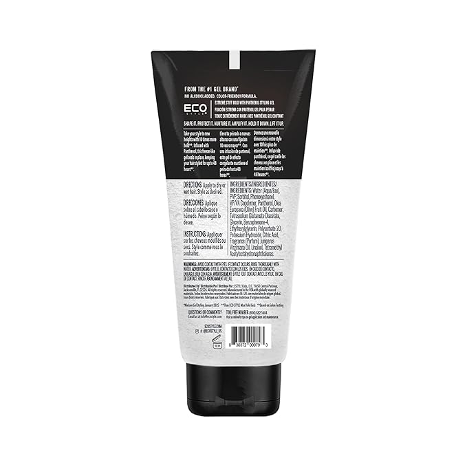 Eco Style Extreme Stiff Hold Gel — Maximum Hold Styling Gel for Textured Hair, Long-Lasting Definition and Control, Alcohol-Free Formula, 6 oz