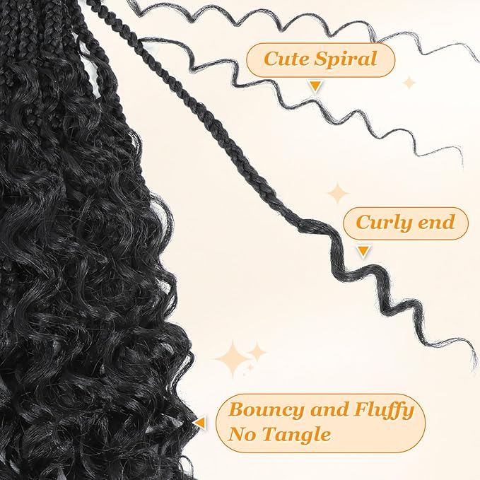 Goddess Boho Box Braids With Curly Ends, 10 Inch 9 Pack Bohomian Braids, Pre Looped Crochet Hair (10Inch 9 Packs,1#)