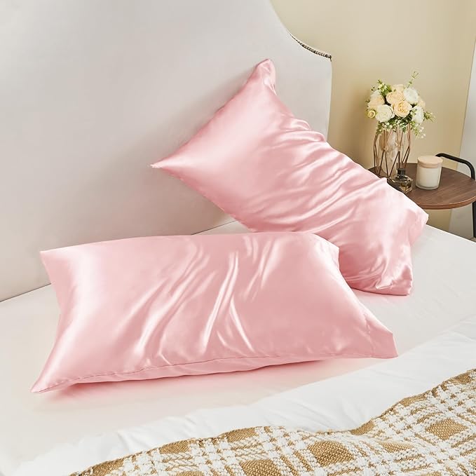 BEDELITE Satin Pillowcase for Hair and Skin, Super Soft Similar to Silk Pillow Cases 4 Pack with Envelope Closure, Cooling Pillowcases for Women Men (20"x40" King Size, Pink)