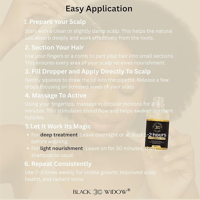 Black Widow Hair Growth Oil 2 oz – All-Natural Follicle-Stimulating Blend with Botanical Oils & Vitamins – Reduces Thinning, Builds Density & Length