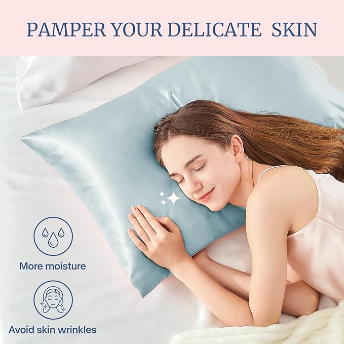 BEDELITE Satin Pillowcase for Hair and Skin, Super Soft and Cooling Similar to Silk Pillow Cases 2 Pack with Envelope Closure, Gift for Women Men(20"x40" King Size, Stone Blue)