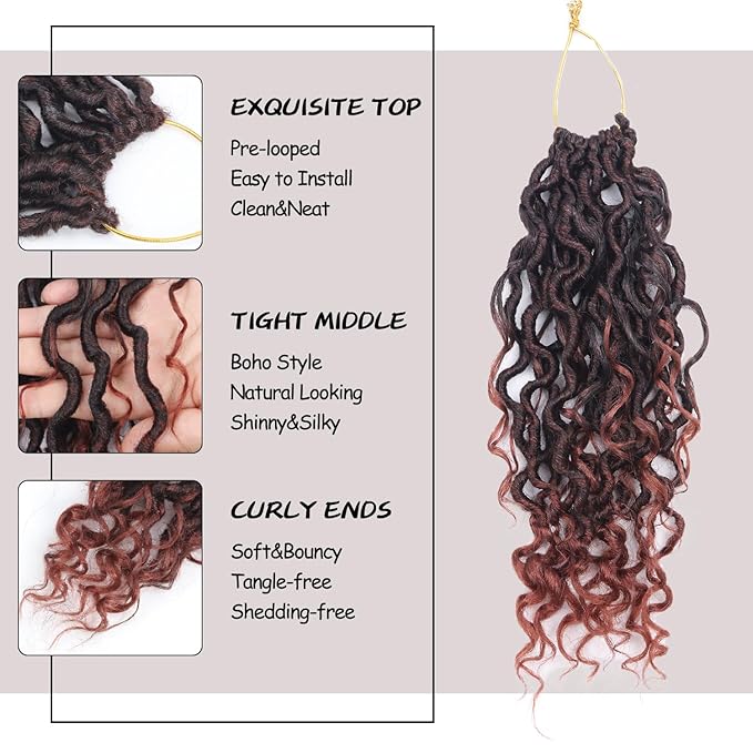 Goddess Locs Crochet Hair 12 Inch 9 Packs Synthetic Faux Locs Crochet Hair for Black Women, River Locs Hair Extensions Style Pre looped Crochet with Curly Ends