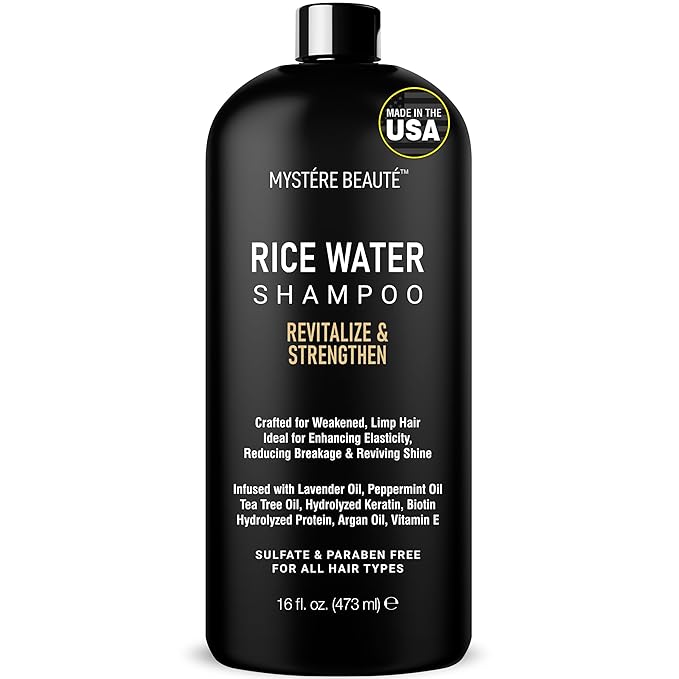 Rice Water Shampoo - Rice Shampoo, Promotes Hair Growth, Revitalizes, Shines and Sheilds from Damage, Infused with Essential Oils, Sulfate & Paraben Free - for Men Women - 16 fl oz