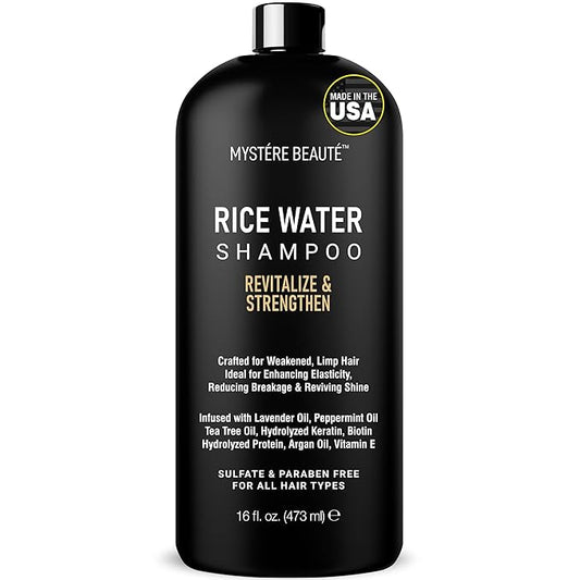 Rice Water Shampoo - Rice Shampoo, Promotes Hair Growth, Revitalizes, Shines and Sheilds from Damage, Infused with Essential Oils, Sulfate & Paraben Free - for Men Women - 16 fl oz