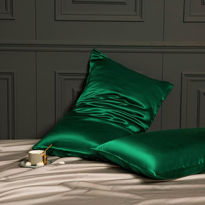 100% Mulberry Silk Pillowcase for Hair and Skin Made in USA, Real 22 Momme King Silk Pillow Cases with Zipper, Organic, 6A Grade, Washable, Anti Acne, 1 Pc 20"x36" (King, Emerald)