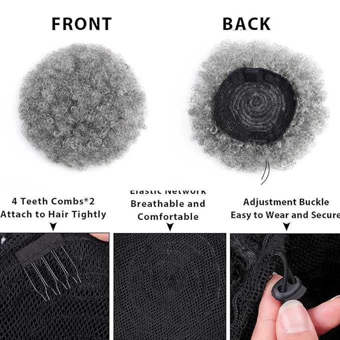 Afro Puff Drawstring Ponytail with Bangs ponytail extension for black women Short Curly Clip in Wrap Updo Hairpiece(51#) (No bangs, 51#)
