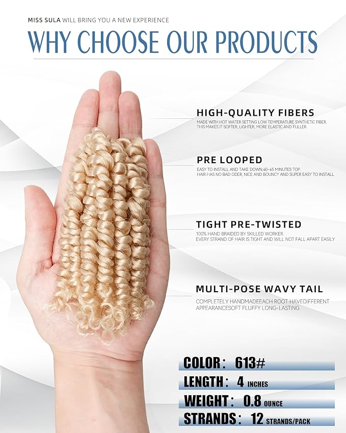 Short Passion Twist Crochet Hair for Black Women and Kids,Pre-Twisted Pre Looped Passion Twist Hair,4 Inch 8 Packs Blonde Short Bob Spring Twist Bohemian Braids,Curly Hair Extensions(4"-8P,613#)