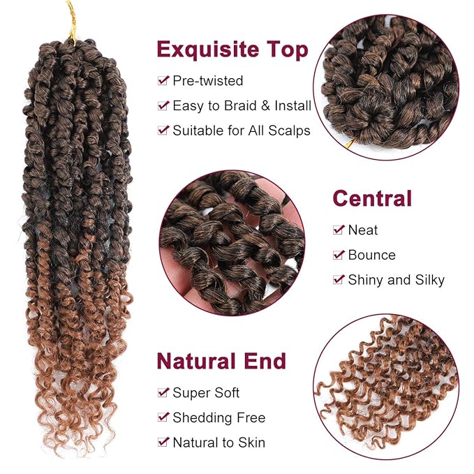Passion Twist Hair - 8 Packs 12 Inch Passion Twist Crochet Hair For Women, Crochet Pretwisted Curly Hair Passion Twists Synthetic Braiding Hair Extensions (12 Inch 8 Packs, T30)