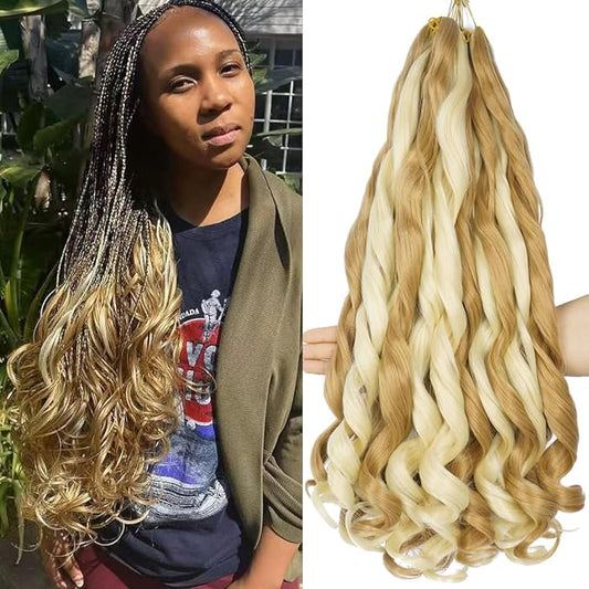 6packs French Curl Braiding Hair 24 Inch Loose Wave Bouncy Braiding Hair Pre Stretched 100g/pack Yaki Curly Hair for Black Women Hair Extensions (M27/613)