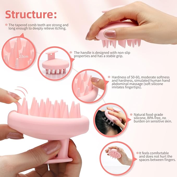 Scalp Massager Shampoo Brush, Scalp Scrubber with Soft Silicone Bristles, Scrubber Scalp Exfoliator for Dandruff Removal，Hair Grouth,Wet Dry Hair Massager Brush for All Hair (Pink)