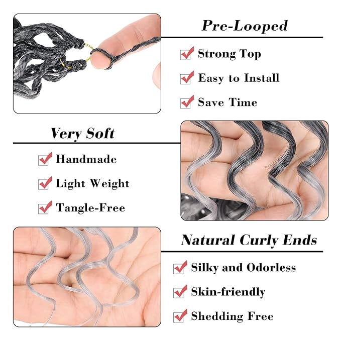 Leeven Gogo Curl Crochet Hair 10 Inch 8 Packs Ombre Gray Ocean Wave Crochet Braids Pre Looped Deep Twist Goddess Box Braids Short Curly Water Wave Synthetic Braiding Hair for Women Girl Kids