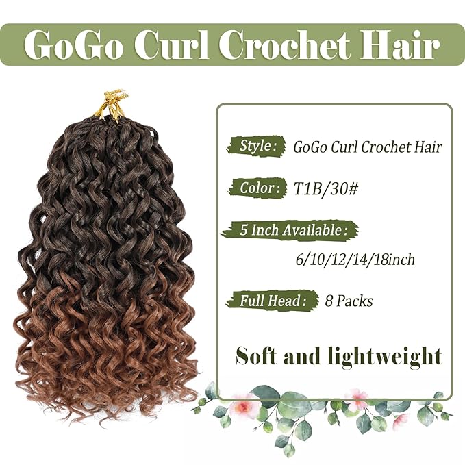 Vomella GoGo Curl Crochet Hair 8 Packs 14 Inch Curly Crochet Hair for Black Women Short Water Wave Beach Curl Synthetic Deep Twist Crochet Hair Extensions(T30#)