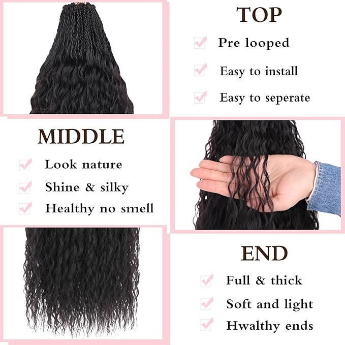 Xtrend Pre Looped Micro Curly Crochet Hair 18 Inch 8 Packs Brazilian Afro Kinky Crochet Hair Black Braiding Hair Extensions Deep Wave Synthetic Mini Senegalese Twist Hair For Boho (30Strands/Pack，1B#)