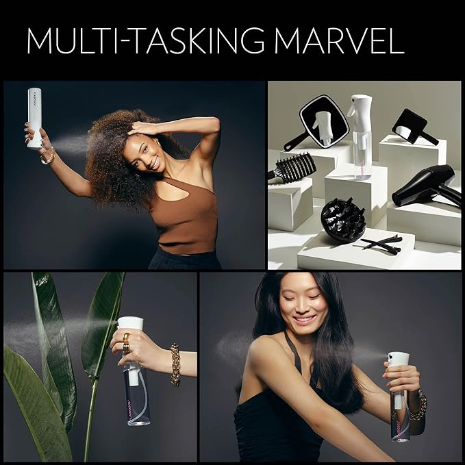 FLAIROSOL - The Original, Spray Bottle for Hair, Plants & More, Continuous Mister, Ultra Fine Water Mist, 10.1oz/300ml, Clear Bottle - Black Print