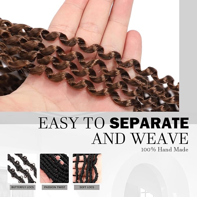 Passion Twist Hair 12 Inch 8 Packs Water Wave Crochet Hair Bohemian Braiding Hair for Boho Locs Pre Looped Crochet Braids Hair for Black Women （30#）