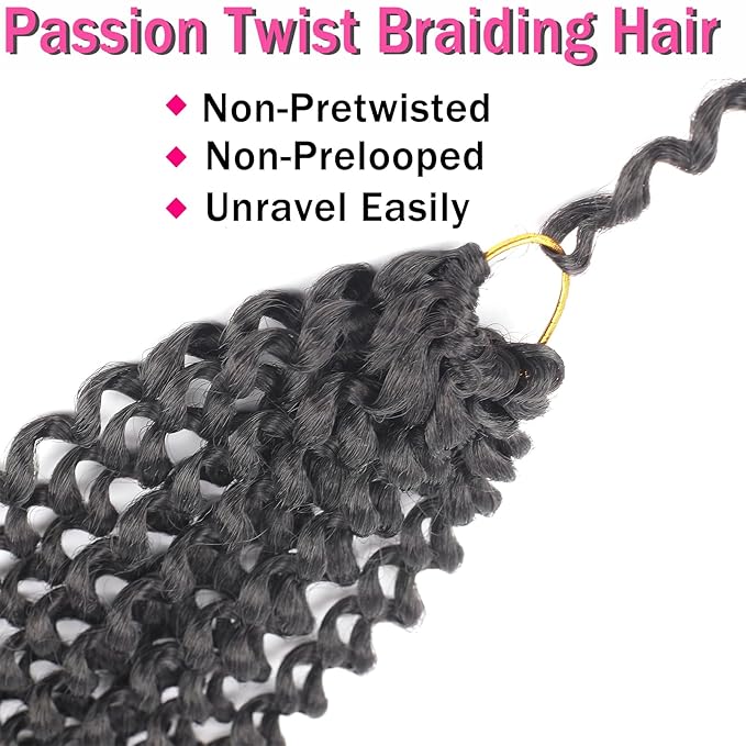 Passion Twist Hair 14 Inch 7 Packs Water Wave Crochet Hair 2# Color Wrap Braiding Hair For Passion Twist Crochet Hair/Butterfly Locs/Spring Twist Crochet Braids Boho Hair Extension (14 Inch,2#)