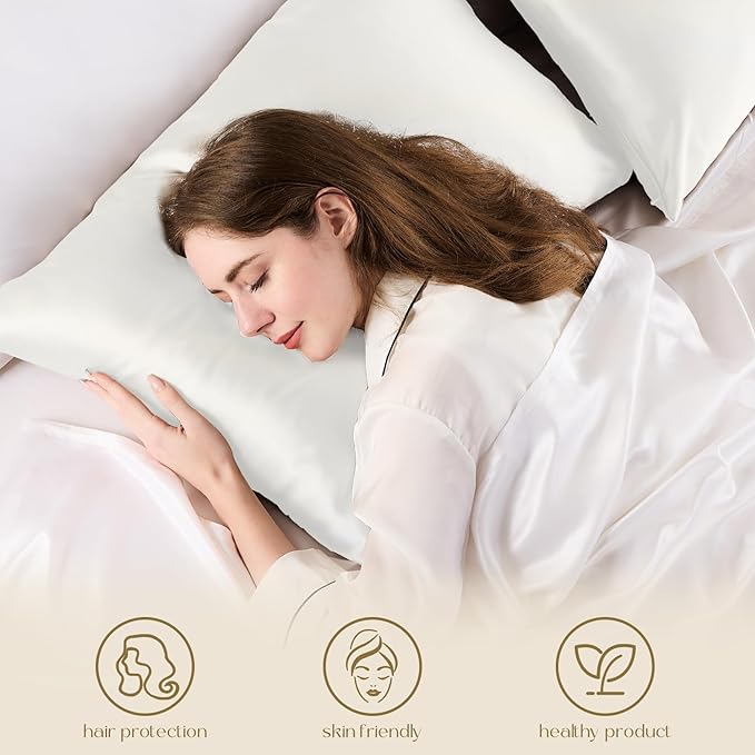 ZIMASILK 100% Pure Mulberry Silk Pillowcase for Hair and Skin Health,Soft and Smooth,Both Sides Premium Grade 6A Silk,600 Thread Count,with Hidden Zipper,1pc(Standard 20''x26'',Ivory)