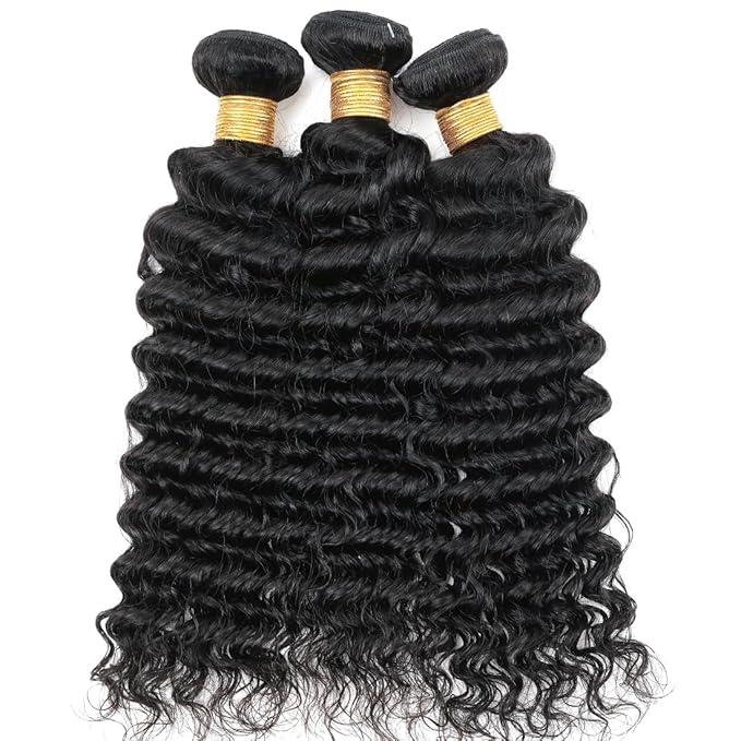 Human Hair Bundles Deep Wave Brazilian Weaves 20 22 24inch 12A 100% Unprocessed Virgin Human Hair Deep Wave Quick Raw 3 Bundles Deals Natural Black