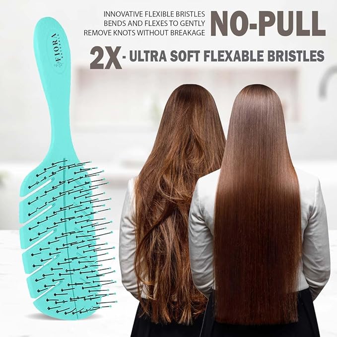 Detangler Brush by Fiora Naturals - 100% Bio-Friendly Detangling brush w/Ultra-Soft Bristles - Glide Through Tangles with Ease - For Curly, Fine, Black Natural, Women, Men, Kids - Dry and Wet Hair