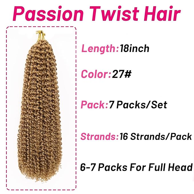 Dorsanee Honey Blonde Passion Twist Hair 18 Inch 7 Packs Water Wave Crochet Hair Long Bohemian Curly Braiding Hair for Butterfly Locs, Faux Locs, Boho Style Spring Twist Crochet Braids (27#)