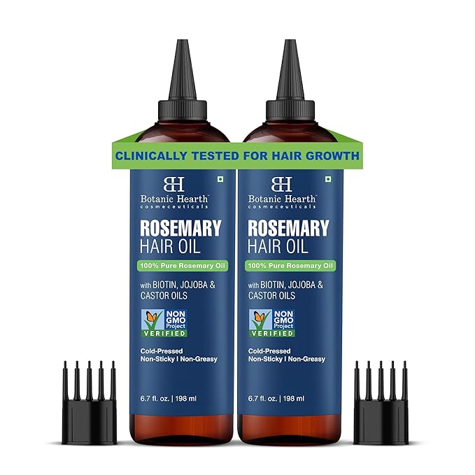 Botanic Hearth Hair Oil for Hair Growth | Rosemary Oil for Hair Growth with Biotin, Castor & Jojoba | Scalp Oil & Dry Scalp Treatment | Color Safe | All Hair Types | 6.7 Fl Oz (2 Pack)