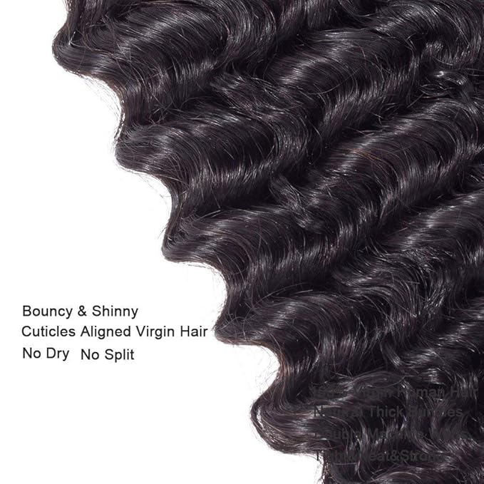 Deep Wave Bundles 14 16 18 20 Inches Human Hair Bundles Deep Wave Brazilian Human Hair 4 Bundles Loose Deep Wave Hair Bundles Human Hair Extensions Natural Black Color Hair