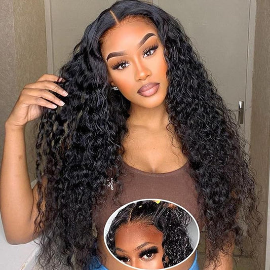 SENSAIRUITE 30 Inch Glueless Wigs Human Hair Pre Plucked Pre Cut 13x4 HD 180% Density Curly Human Hair Wig Wear and Go Glueless Wig Deep Wave Lace Front Wigs Human Hair Frontal Wigs for Women