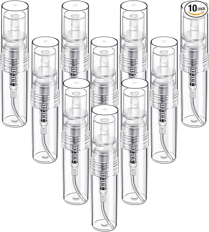 Fandamei Mini Spray Bottle, 10 Pack 2ml Mini Plastic Spray Bottle Empty, Fine Mist Refillable Perfume, Small Perfume Spray Bottle, Tiny Plastic Portable Travel Bottle, Clear