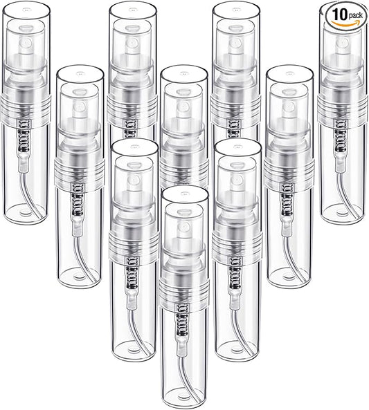 Fandamei Mini Spray Bottle, 10 Pack 2ml Mini Plastic Spray Bottle Empty, Fine Mist Refillable Perfume, Small Perfume Spray Bottle, Tiny Plastic Portable Travel Bottle, Clear