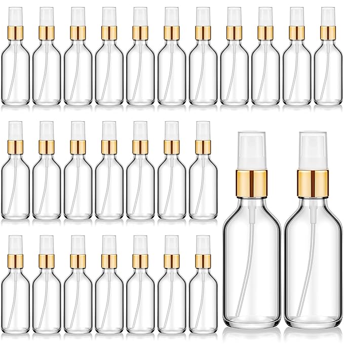 Roshtia 30 Pcs 2 oz/ 60 ml Clear Glass Spray Bottle Refillable Perfume Atomizer Clear Decorative Empty Bottles with Fine Mist Sprayer Pump for Face Body Travel