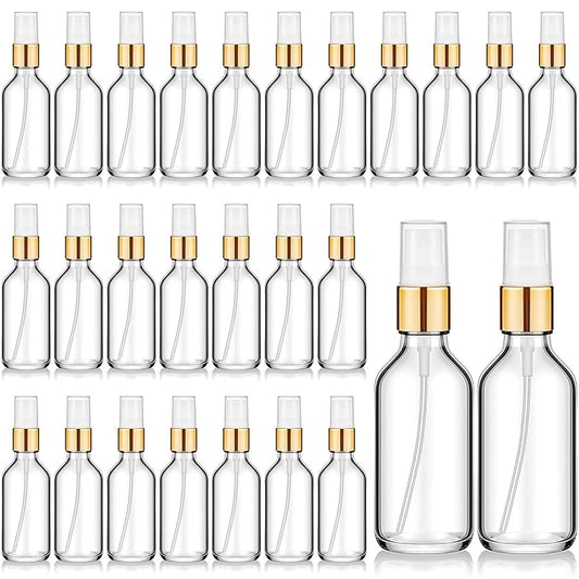 Roshtia 30 Pcs 2 oz/ 60 ml Clear Glass Spray Bottle Refillable Perfume Atomizer Clear Decorative Empty Bottles with Fine Mist Sprayer Pump for Face Body Travel