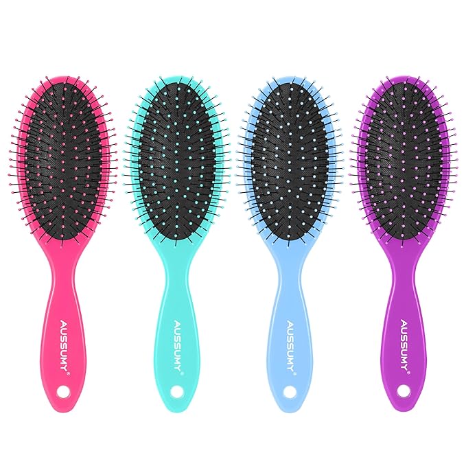 4 Pack Detangling Hair Brush - Air Cushion Detangler Hairbrush with Ultra Soft Bristles for Effortless Tangle Removal - For Wet Dry Damaged Curly Hair for Women Men Boys Girls Adult Kids -Mixed Colors