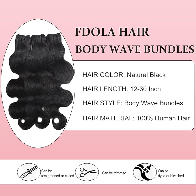 12A Body Wave Bundles Human Hair 14 16 18 Inch Human Hair Bundles 100% Unprocessed Brazilian Virgin Hair 3 Bundles Weave for Women Natural Color