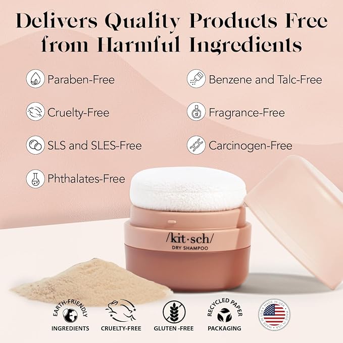 Kitsch Dry Shampoo Powder with Rice Protein for Women & Men - Unscented, Volumizing, No White Cast,Organic, Paraben Free, Non Aerosol for Oily and Light Hair, Travel Size | Ideal Gifts for Women - 8g