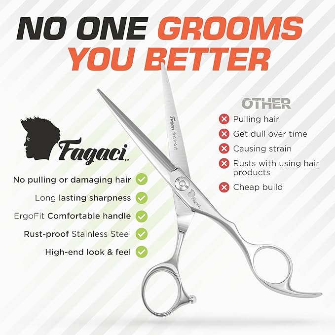 Professional Hair Scissors 7 Inch with Extremely Sharp Blades, 440C Steel Hair Cutting Scissors, Durable, Smooth Motion & Fine Cut, Barber Scissors with Elegant Sheath, Cleaning Leather & Key