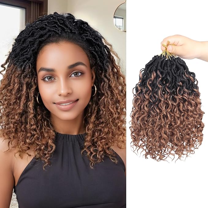 Goddess Locs Crochet Hair,8 Inch 9 Packs Faux Locs Synthetic Crochet Hair for Black Women, Boho Style Pre looped crochet with Curly Ends