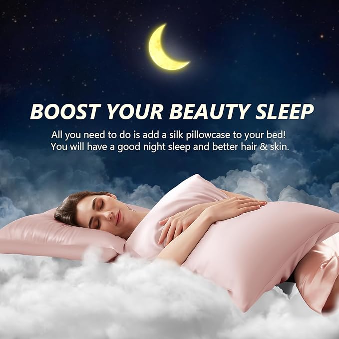 Silk Pillow Cases King Size 100% Mulberry Silk Pillowcase for Hair & Skin 22 Momme Both Sided Grade 6A Silk Cooling Soft Breathable 20 x 36 Inches with Hidden Zipper 1PC, Pink